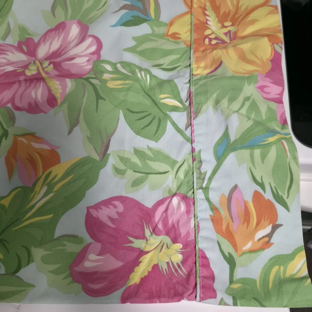 VTG Ralph Lauren Sandy Lane Tropical Hibiscus Pillowcase Pair Blue Pink Standard